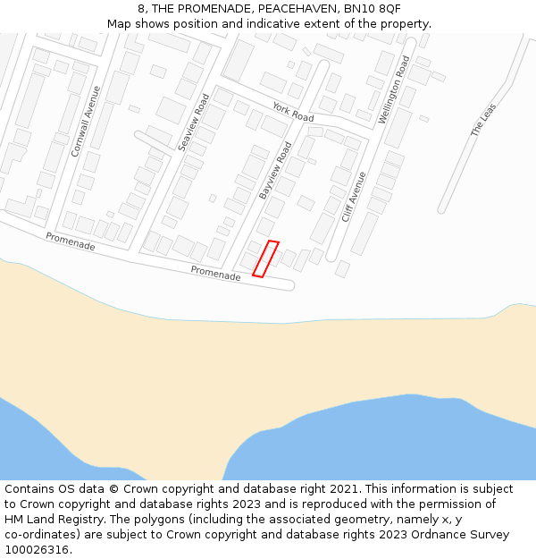 8, THE PROMENADE, PEACEHAVEN, BN10 8QF: Location map and indicative extent of plot