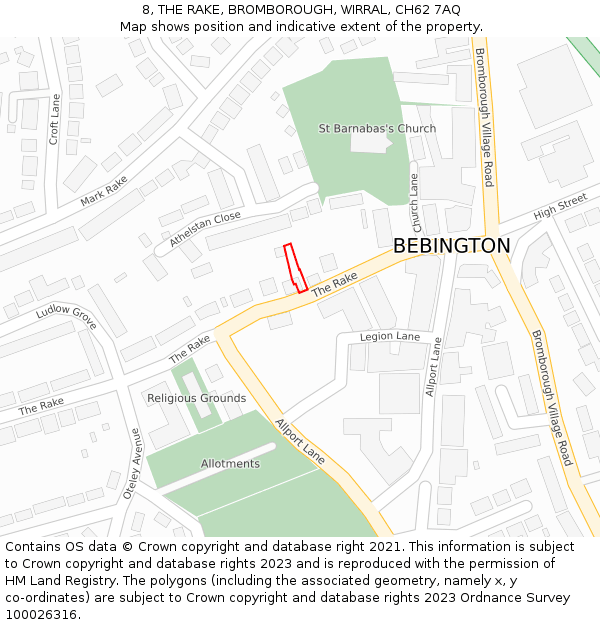 8, THE RAKE, BROMBOROUGH, WIRRAL, CH62 7AQ: Location map and indicative extent of plot