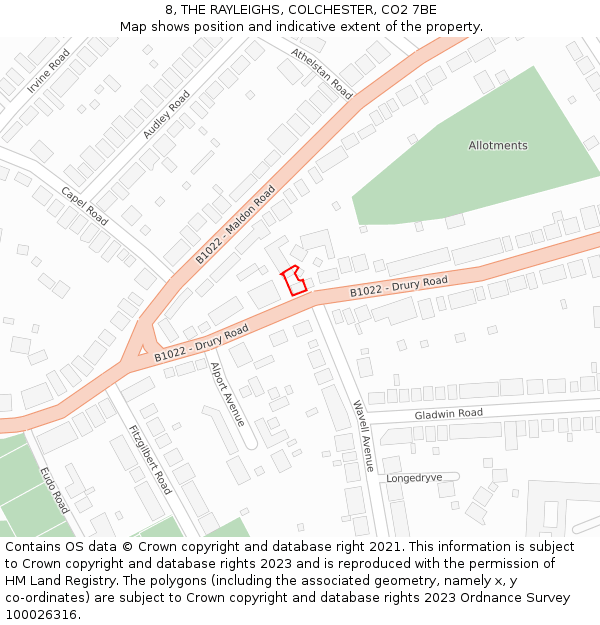 8, THE RAYLEIGHS, COLCHESTER, CO2 7BE: Location map and indicative extent of plot