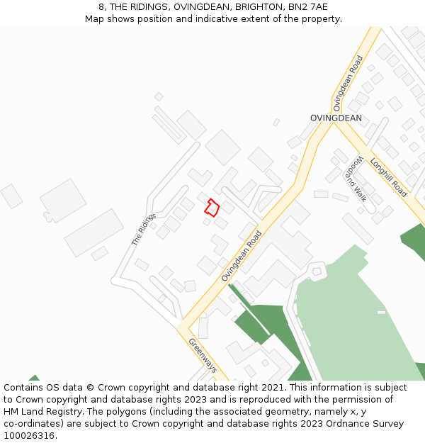 8, THE RIDINGS, OVINGDEAN, BRIGHTON, BN2 7AE: Location map and indicative extent of plot