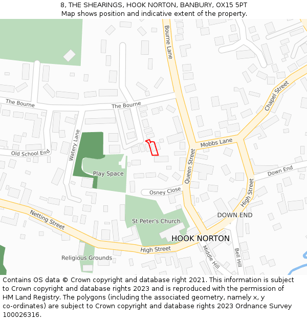 8, THE SHEARINGS, HOOK NORTON, BANBURY, OX15 5PT: Location map and indicative extent of plot