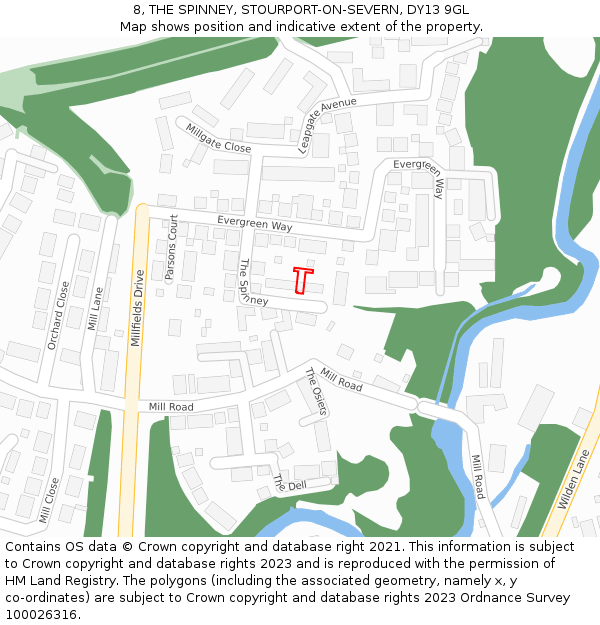 8, THE SPINNEY, STOURPORT-ON-SEVERN, DY13 9GL: Location map and indicative extent of plot