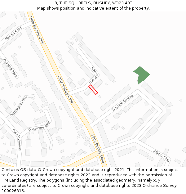 8, THE SQUIRRELS, BUSHEY, WD23 4RT: Location map and indicative extent of plot