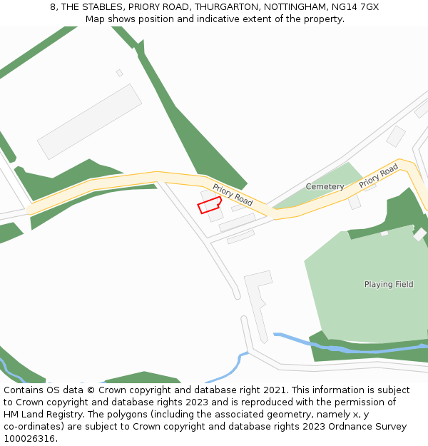 8, THE STABLES, PRIORY ROAD, THURGARTON, NOTTINGHAM, NG14 7GX: Location map and indicative extent of plot