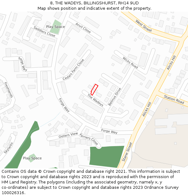 8, THE WADEYS, BILLINGSHURST, RH14 9UD: Location map and indicative extent of plot