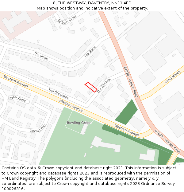 8, THE WESTWAY, DAVENTRY, NN11 4ED: Location map and indicative extent of plot