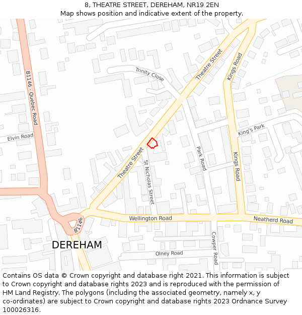 8, THEATRE STREET, DEREHAM, NR19 2EN: Location map and indicative extent of plot