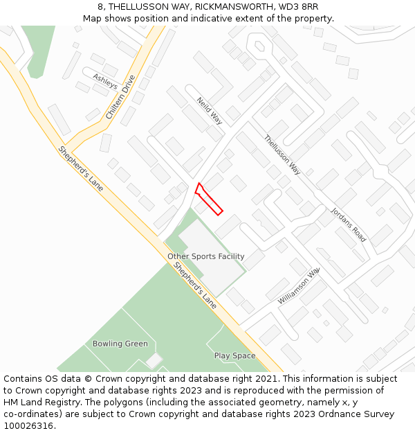 8, THELLUSSON WAY, RICKMANSWORTH, WD3 8RR: Location map and indicative extent of plot