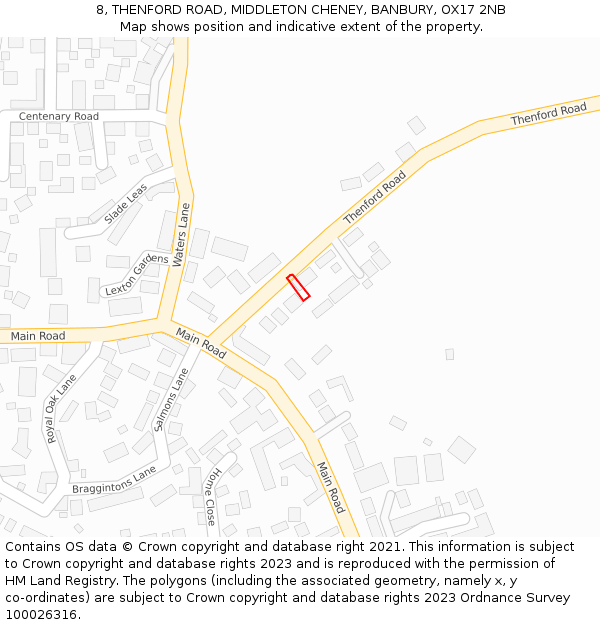 8, THENFORD ROAD, MIDDLETON CHENEY, BANBURY, OX17 2NB: Location map and indicative extent of plot