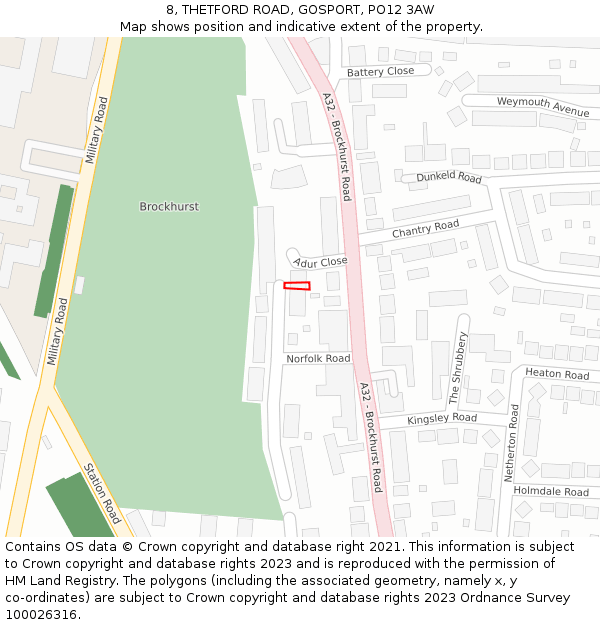 8, THETFORD ROAD, GOSPORT, PO12 3AW: Location map and indicative extent of plot