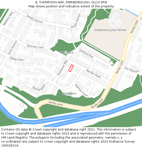 8, THOMPSON WAY, FARNBOROUGH, GU14 9FW: Location map and indicative extent of plot