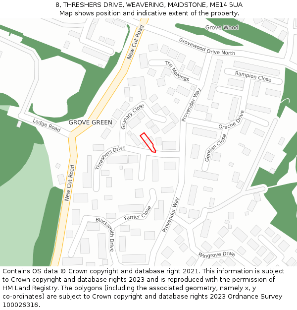 8, THRESHERS DRIVE, WEAVERING, MAIDSTONE, ME14 5UA: Location map and indicative extent of plot