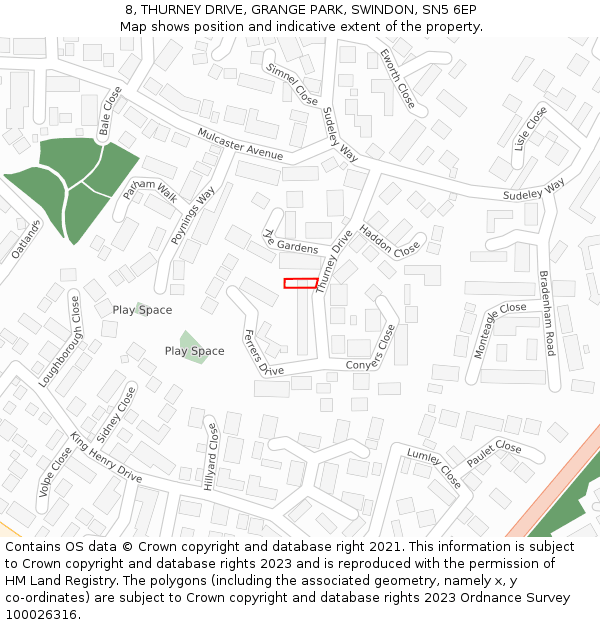 8, THURNEY DRIVE, GRANGE PARK, SWINDON, SN5 6EP: Location map and indicative extent of plot