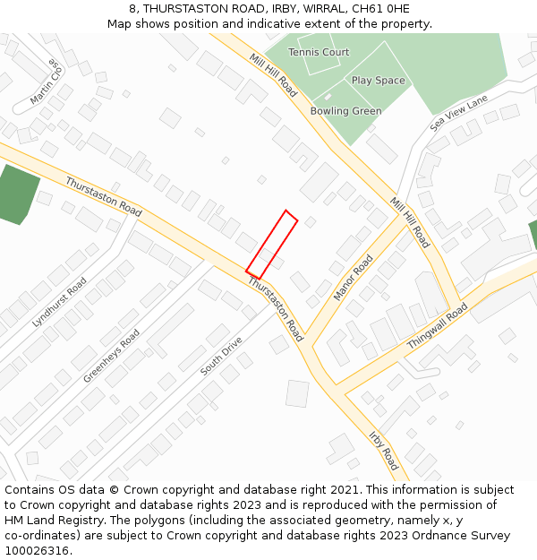 8, THURSTASTON ROAD, IRBY, WIRRAL, CH61 0HE: Location map and indicative extent of plot