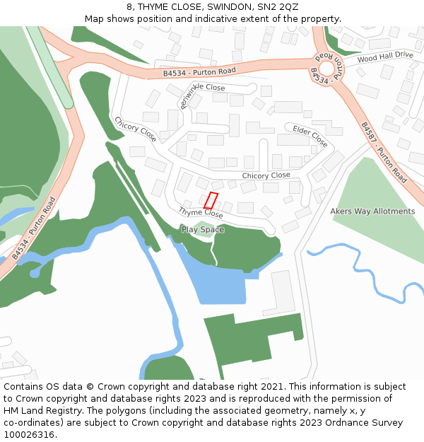 8, THYME CLOSE, SWINDON, SN2 2QZ: Location map and indicative extent of plot