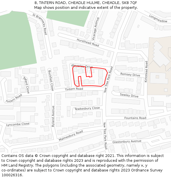 8, TINTERN ROAD, CHEADLE HULME, CHEADLE, SK8 7QF: Location map and indicative extent of plot