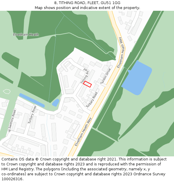 8, TITHING ROAD, FLEET, GU51 1GG: Location map and indicative extent of plot