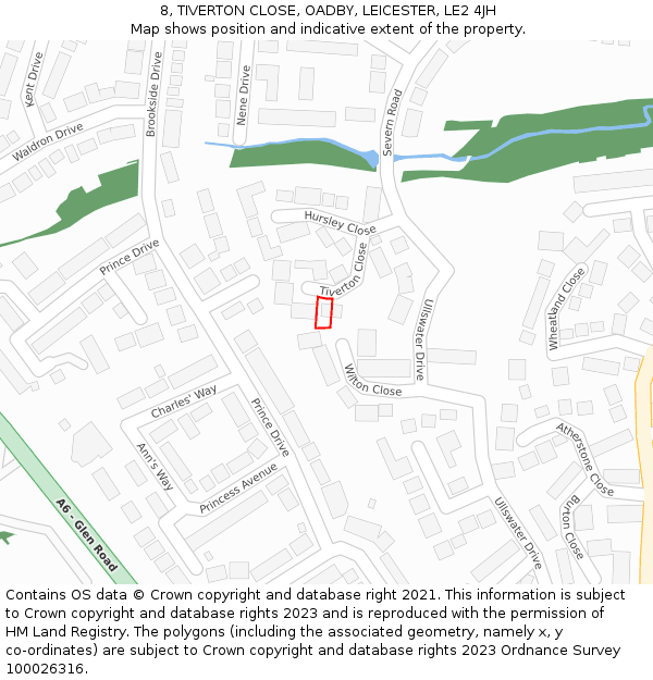 8, TIVERTON CLOSE, OADBY, LEICESTER, LE2 4JH: Location map and indicative extent of plot