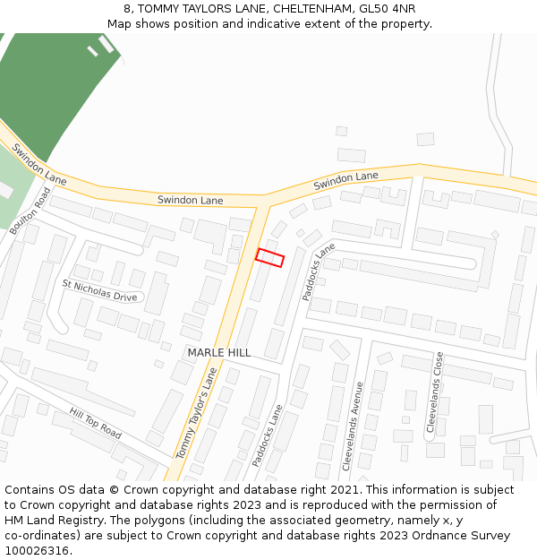 8, TOMMY TAYLORS LANE, CHELTENHAM, GL50 4NR: Location map and indicative extent of plot