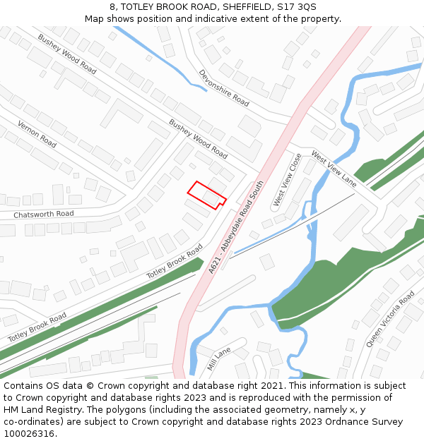 8, TOTLEY BROOK ROAD, SHEFFIELD, S17 3QS: Location map and indicative extent of plot