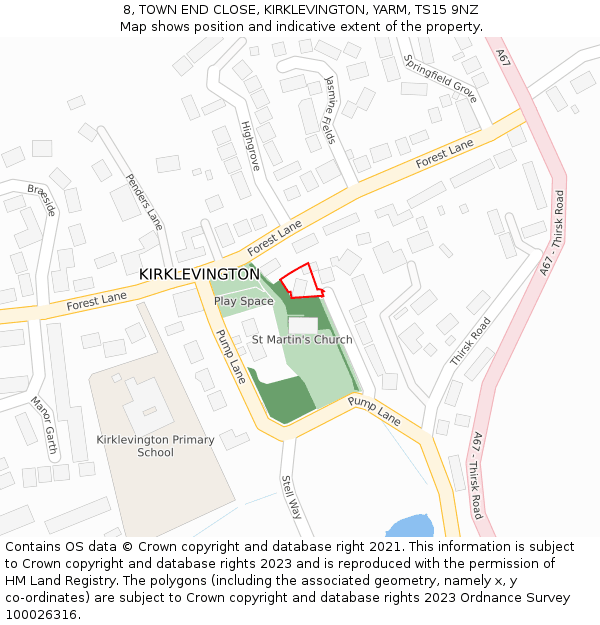 8, TOWN END CLOSE, KIRKLEVINGTON, YARM, TS15 9NZ: Location map and indicative extent of plot