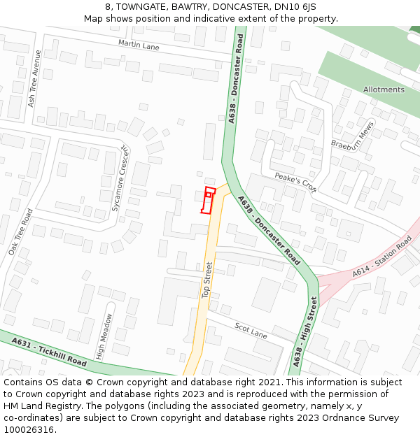 8, TOWNGATE, BAWTRY, DONCASTER, DN10 6JS: Location map and indicative extent of plot