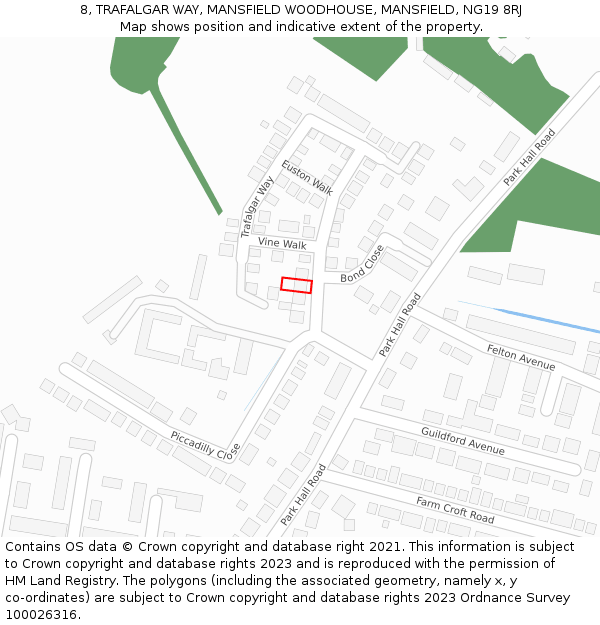 8, TRAFALGAR WAY, MANSFIELD WOODHOUSE, MANSFIELD, NG19 8RJ: Location map and indicative extent of plot