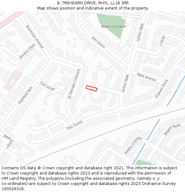 8, TREHEARN DRIVE, RHYL, LL18 3RR: Location map and indicative extent of plot