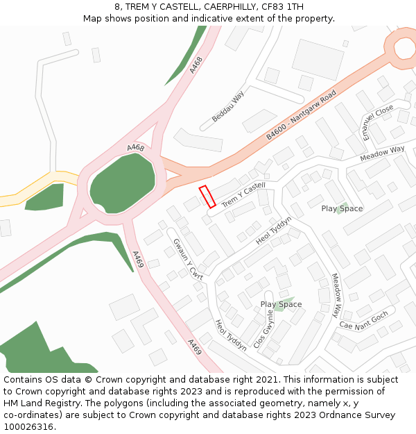 8, TREM Y CASTELL, CAERPHILLY, CF83 1TH: Location map and indicative extent of plot