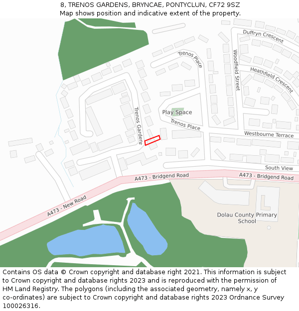 8, TRENOS GARDENS, BRYNCAE, PONTYCLUN, CF72 9SZ: Location map and indicative extent of plot