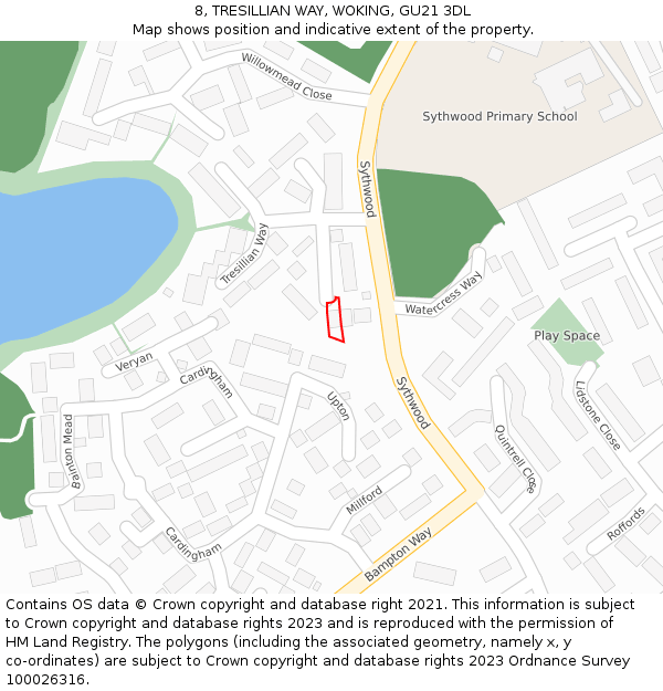 8, TRESILLIAN WAY, WOKING, GU21 3DL: Location map and indicative extent of plot