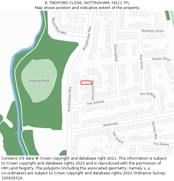 8, TREYFORD CLOSE, NOTTINGHAM, NG11 7FL: Location map and indicative extent of plot