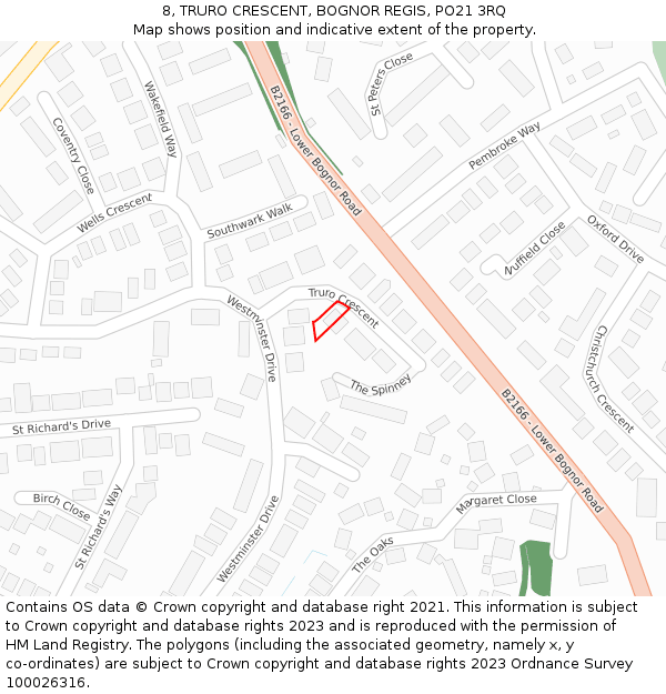 8, TRURO CRESCENT, BOGNOR REGIS, PO21 3RQ: Location map and indicative extent of plot