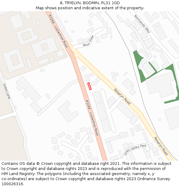 8, TRYELYN, BODMIN, PL31 1GD: Location map and indicative extent of plot