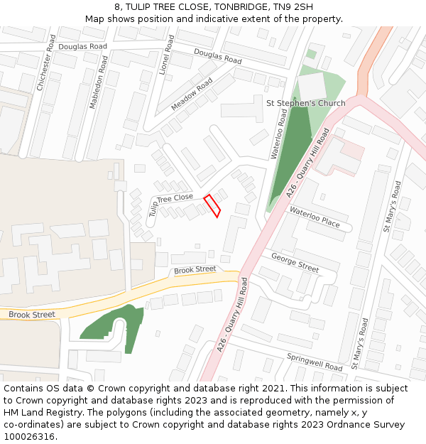 8, TULIP TREE CLOSE, TONBRIDGE, TN9 2SH: Location map and indicative extent of plot