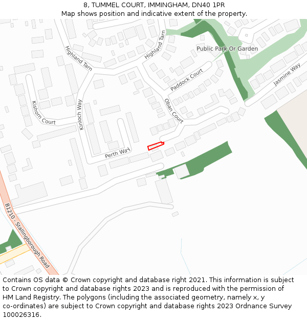 8, TUMMEL COURT, IMMINGHAM, DN40 1PR: Location map and indicative extent of plot