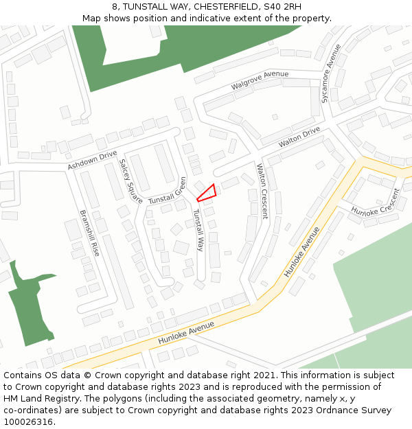 8, TUNSTALL WAY, CHESTERFIELD, S40 2RH: Location map and indicative extent of plot