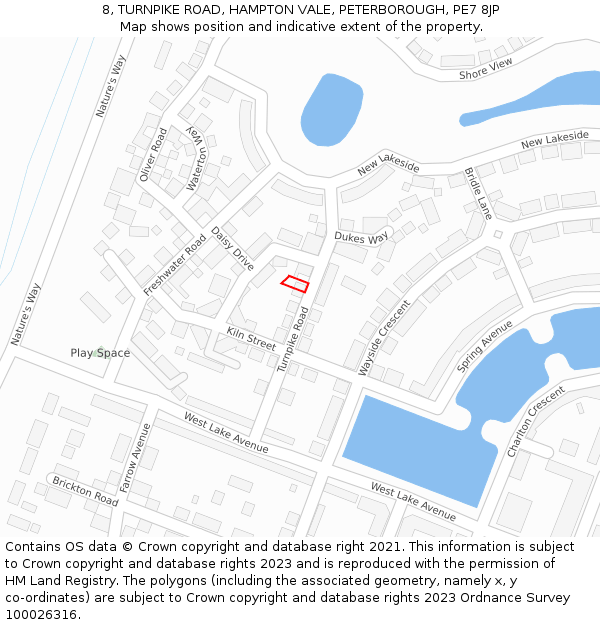 8, TURNPIKE ROAD, HAMPTON VALE, PETERBOROUGH, PE7 8JP: Location map and indicative extent of plot