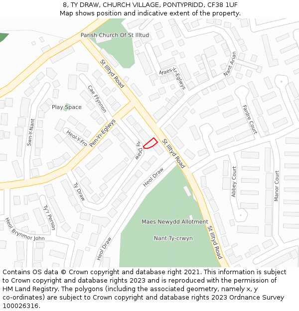 8, TY DRAW, CHURCH VILLAGE, PONTYPRIDD, CF38 1UF: Location map and indicative extent of plot