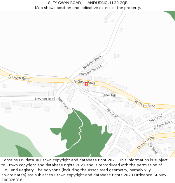 8, TY GWYN ROAD, LLANDUDNO, LL30 2QR: Location map and indicative extent of plot