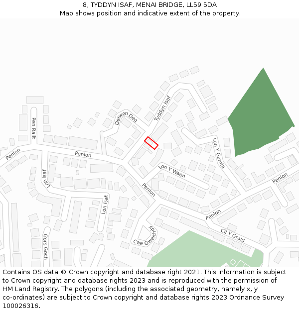 8, TYDDYN ISAF, MENAI BRIDGE, LL59 5DA: Location map and indicative extent of plot