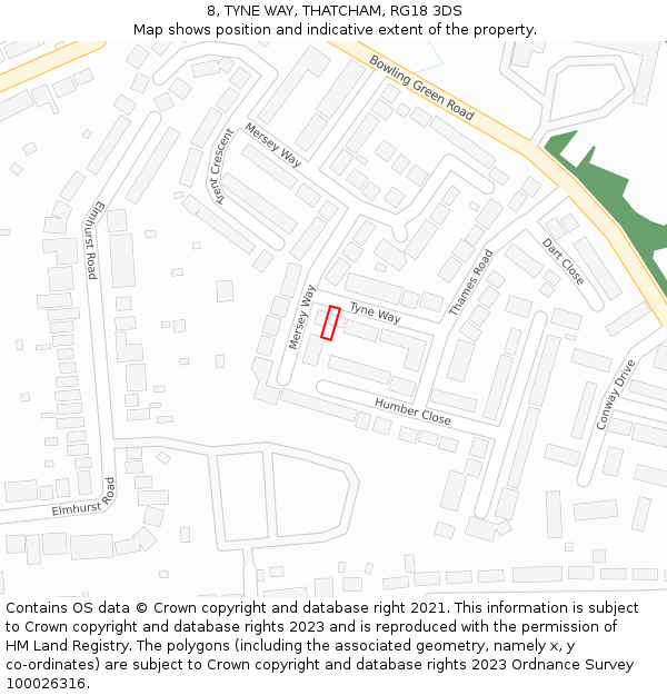 8, TYNE WAY, THATCHAM, RG18 3DS: Location map and indicative extent of plot