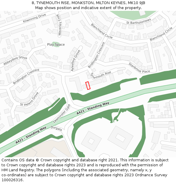 8, TYNEMOUTH RISE, MONKSTON, MILTON KEYNES, MK10 9JB: Location map and indicative extent of plot