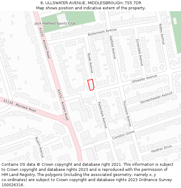 8, ULLSWATER AVENUE, MIDDLESBROUGH, TS5 7DR: Location map and indicative extent of plot