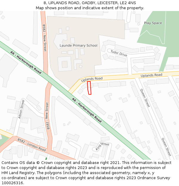 8, UPLANDS ROAD, OADBY, LEICESTER, LE2 4NS: Location map and indicative extent of plot