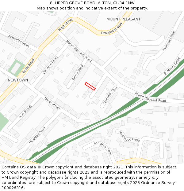 8, UPPER GROVE ROAD, ALTON, GU34 1NW: Location map and indicative extent of plot