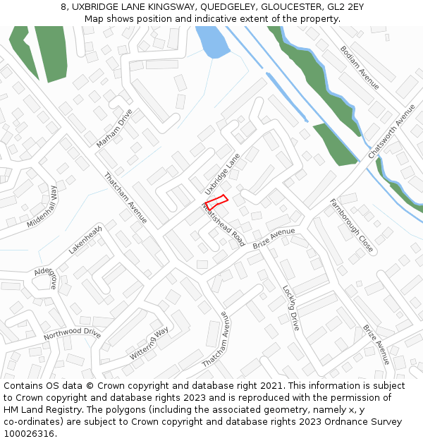 8, UXBRIDGE LANE KINGSWAY, QUEDGELEY, GLOUCESTER, GL2 2EY: Location map and indicative extent of plot