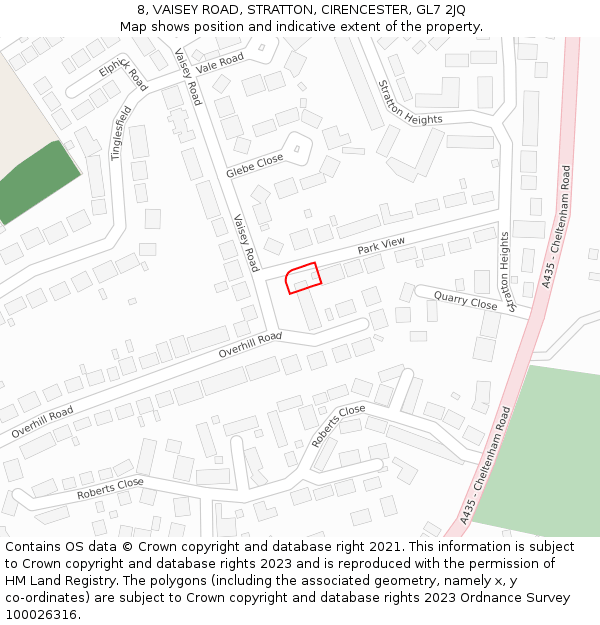 8, VAISEY ROAD, STRATTON, CIRENCESTER, GL7 2JQ: Location map and indicative extent of plot