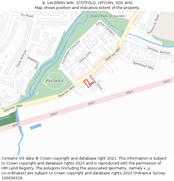 8, VALERIAN WAY, STOTFOLD, HITCHIN, SG5 4HG: Location map and indicative extent of plot