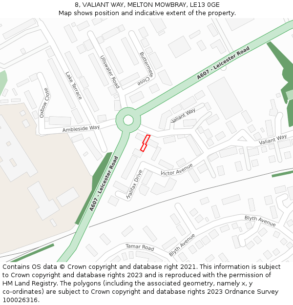 8, VALIANT WAY, MELTON MOWBRAY, LE13 0GE: Location map and indicative extent of plot